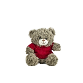 Peluche marron + pull rouge ht 20cm