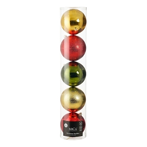 Boule Noël or-rouge-vert ø 200mm x5 ass