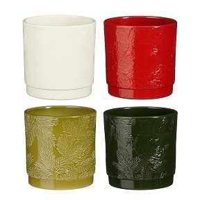 1 x Cache-pot céramique "kira" crème, vert, rouge ou vert
