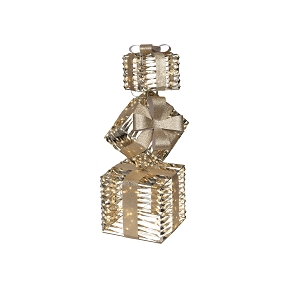 Cadeau métal or + led blanc chaud 25 x 25 ht 73cm