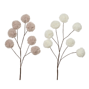 1 x Branche boule coton blanc-rose ht 69cm