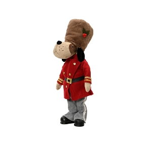 Peluche chien debout rouge + chapeau ht 90cm