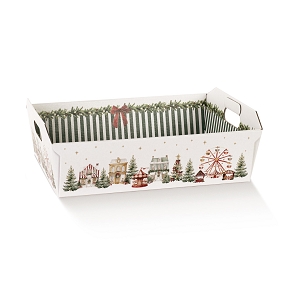 Coupe carton rectangle + anses  market verde 400 x 300 x ht120mm