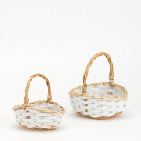 Panier oval osier blanc-naturel avec anse set de 2