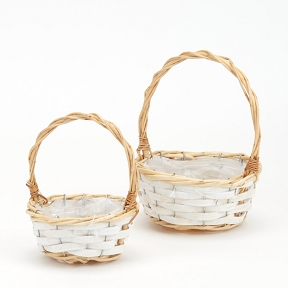 Panier osier blanc-naturel avec anse set de 2