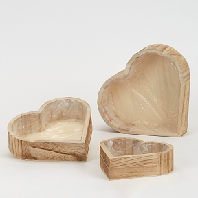 Coupe coeur bois naturel set de 3