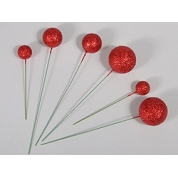 Boules pailletées sur pique rouge ø 20-30-40 mm (x100)