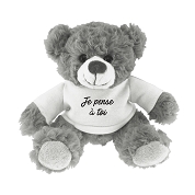 Peluche ours gris t-shirt blanc "je pense a toi"