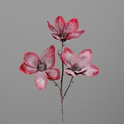 Branche Magnolia 3 Fleurs Givrées Rouge 45 Cm