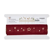 ruban tissu lin bordeaux motif étoile or 40mm x 5m