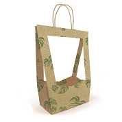 Sac médaillon écru monstera vert kaki 23 x 14 ht 38cm (x5)