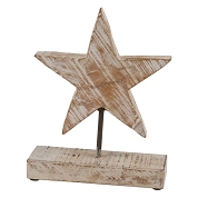 Etoile bois sur socle blanchi 15 x 5 x 15cm