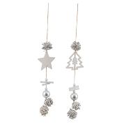 1 x Suspension étoile + pomme de pin blanche 10 x 6 ht 55cm