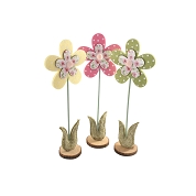 1 x Fleur bois sur socle 18.5 x 11 ht 46cm