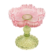 Bougeoir verre sur pied fleur rose-vert ø12 ht 11.5cm