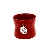 Cache-pot céramique rouge + flocon ø12 ht 9.5cm
