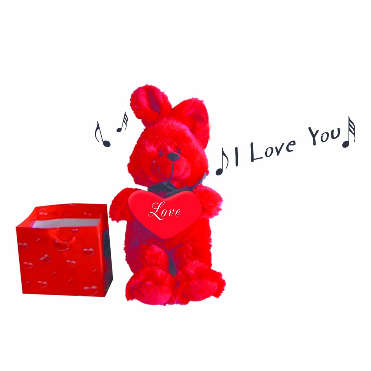 Peluche lapin rouge musical 9cm