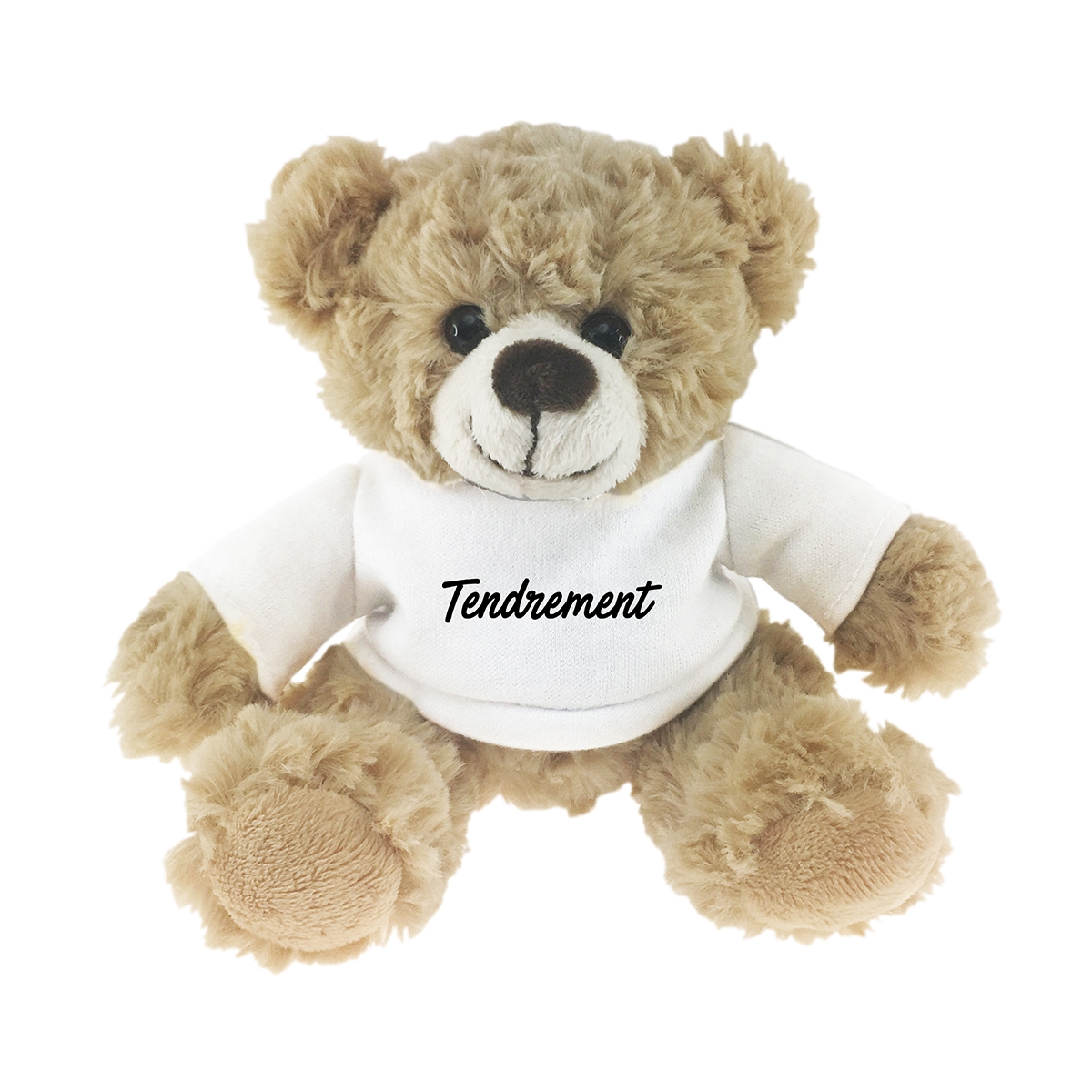 Peluche ours beige t-shirt blanc "tendrement"