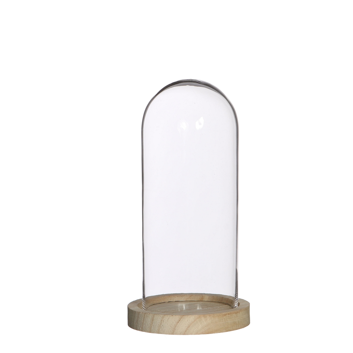 Cloche verre sur plateau bois ø 10 ht 20 cm