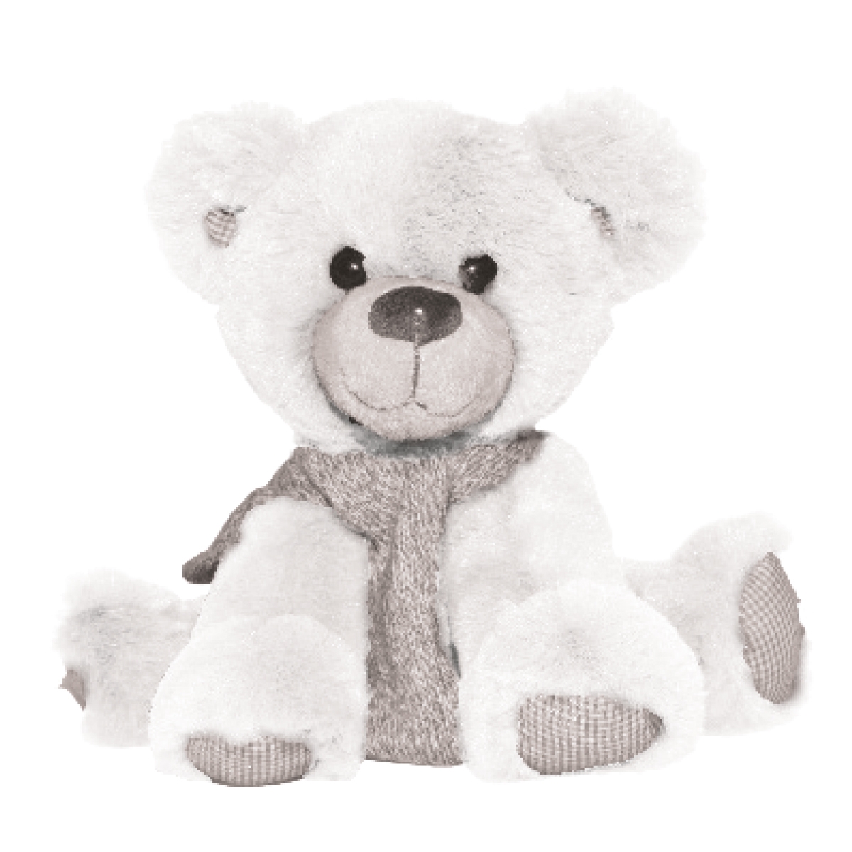 Peluche ours blanc assis écharpe grise 25 cm