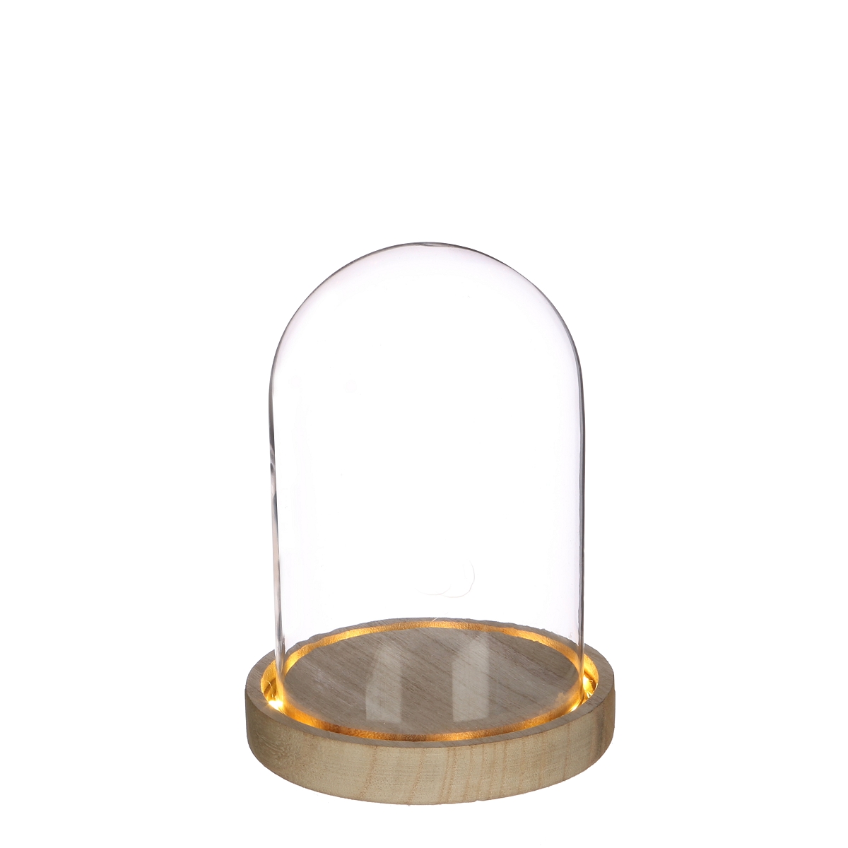 Cloche verre sur socle bois lumineux ø10 ht 15cm