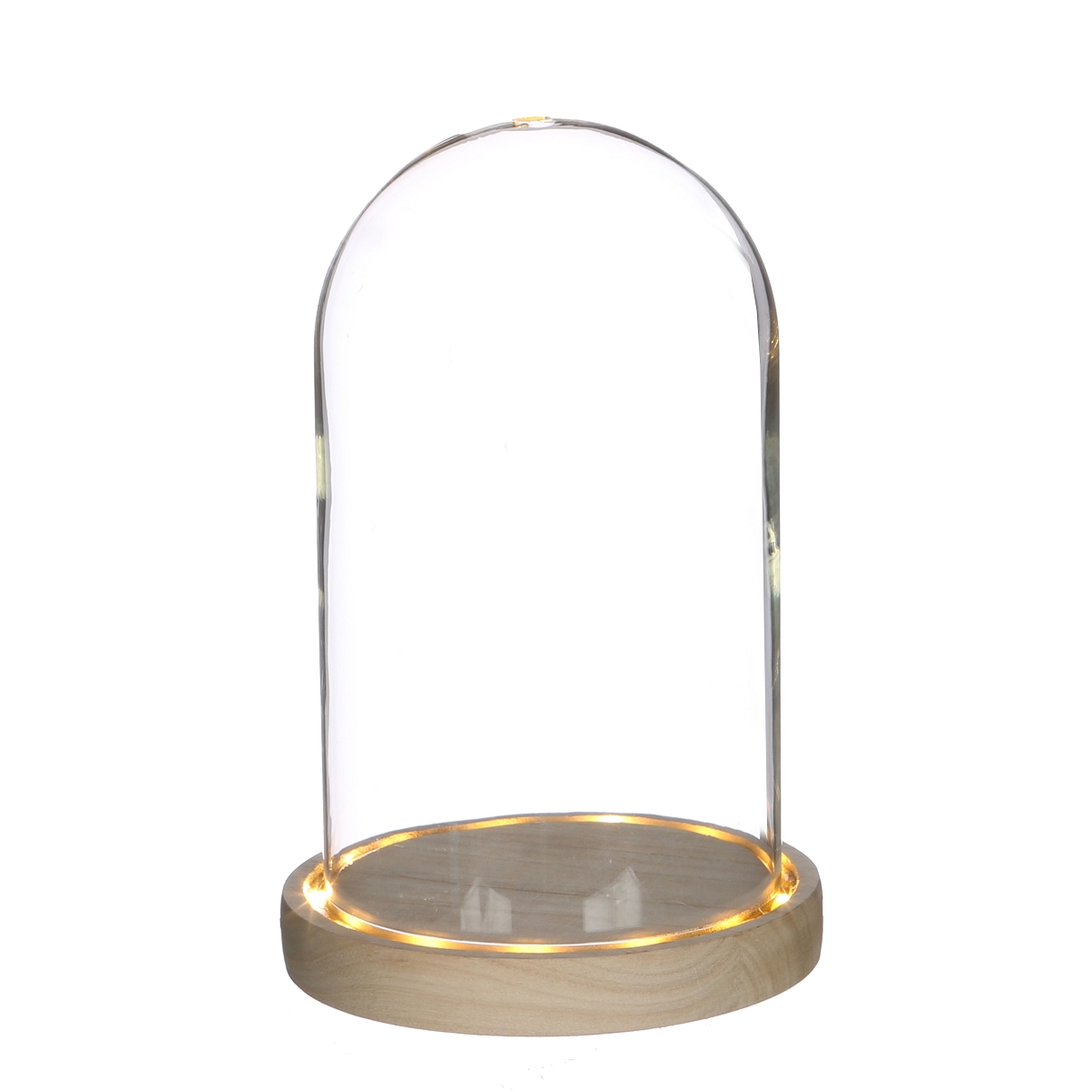 Cloche verre sur socle bois lumineux ø12 ht 20cm