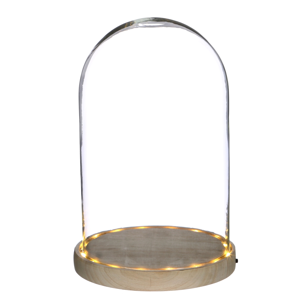 Cloche verre sur socle bois lumineux ø15 ht 24cm