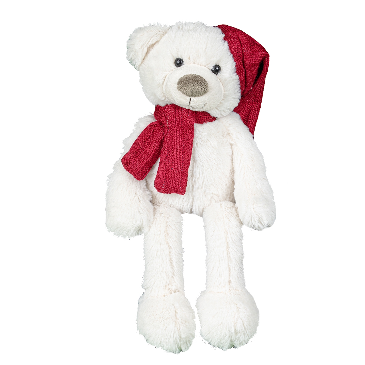 Peluche ours blanc bonnet et écharpe rouge 48 cm