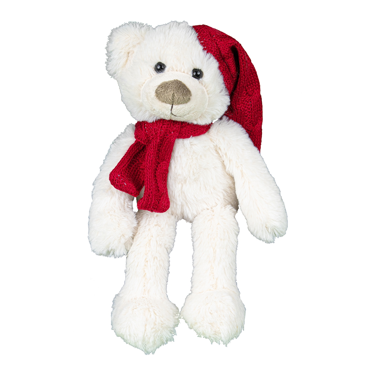 Peluche ours blanc bonnet et écharpe rouge 40 cm