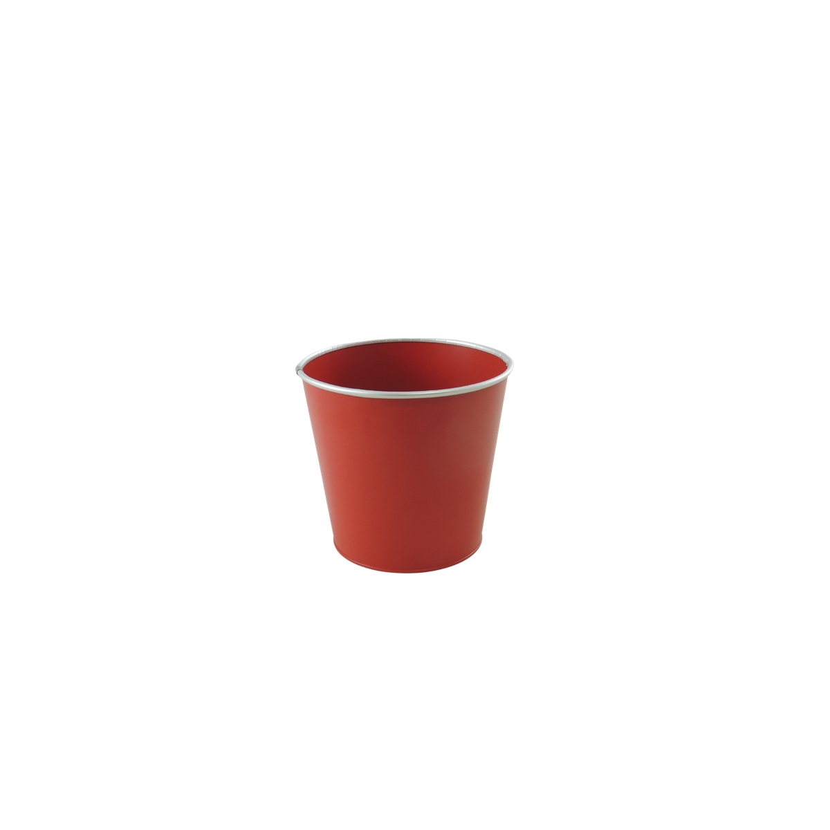 Cache-Pot Metal Rouge Bord Argent Ø13 Ht 12.5cm