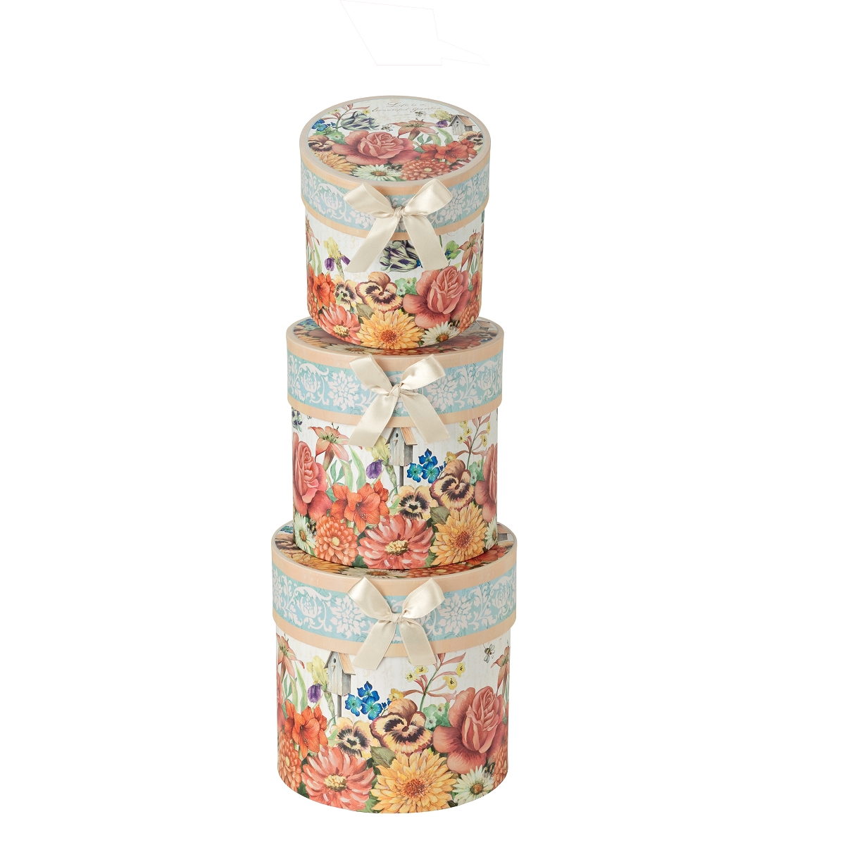 Boites Rondes Motif Fleurs Set De 3