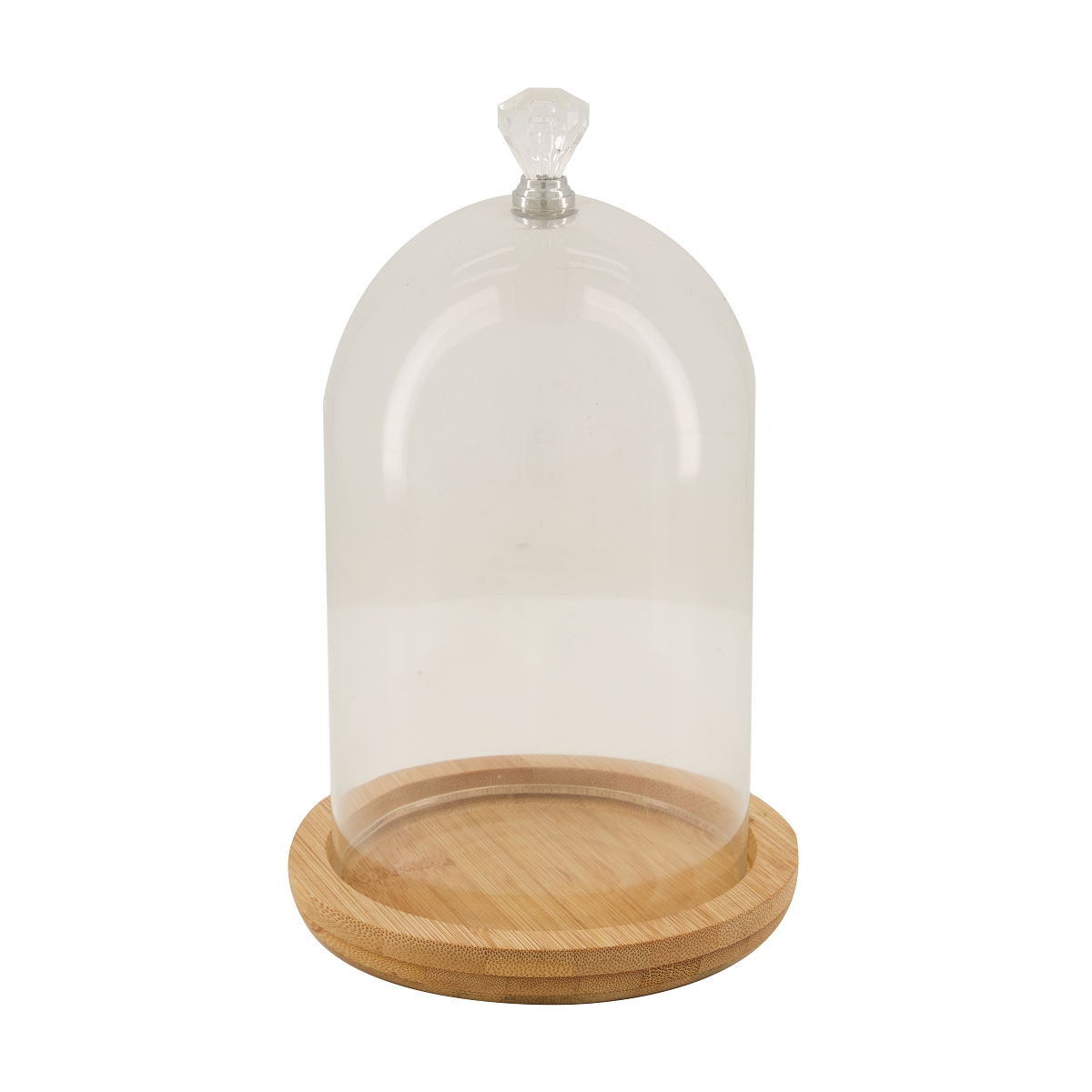 Cloche verre sur plateau bois ø19 ht 28cm