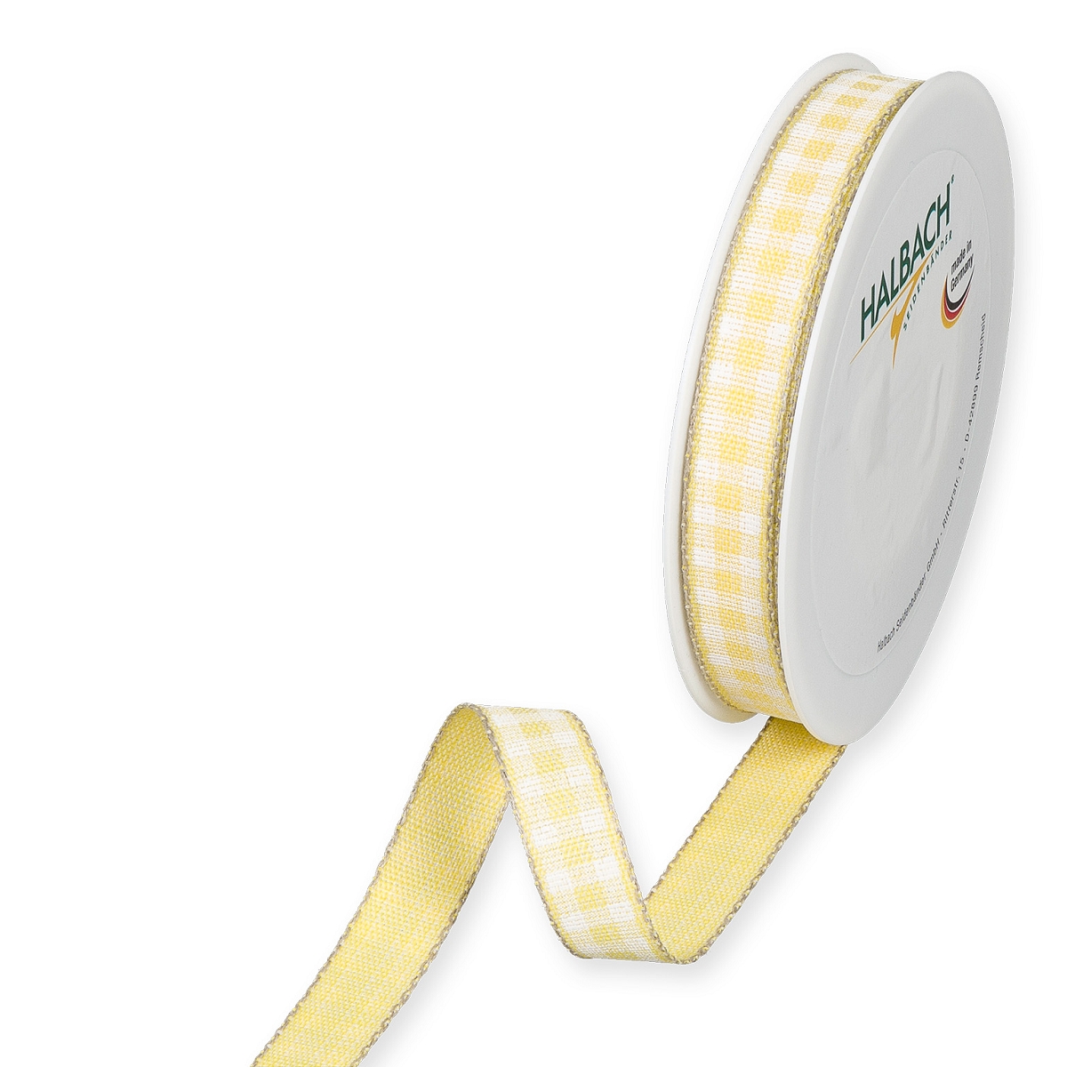 Ruban tissu vichy jaune 15mm x 20m