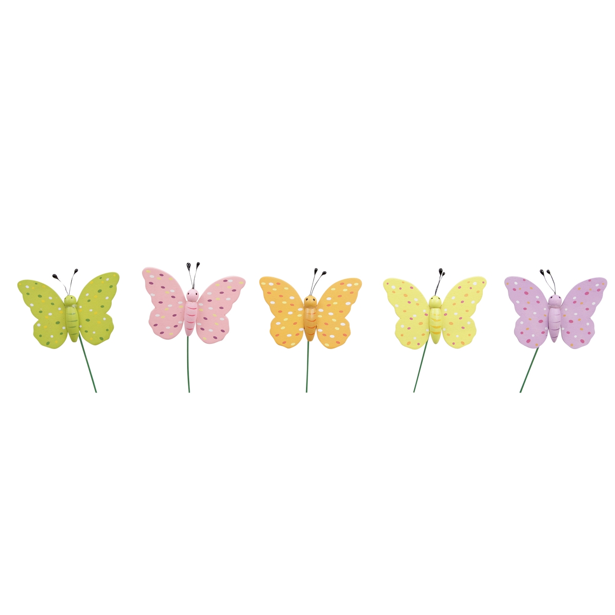 Papillons bois couleur 8cm sur pique (x12)