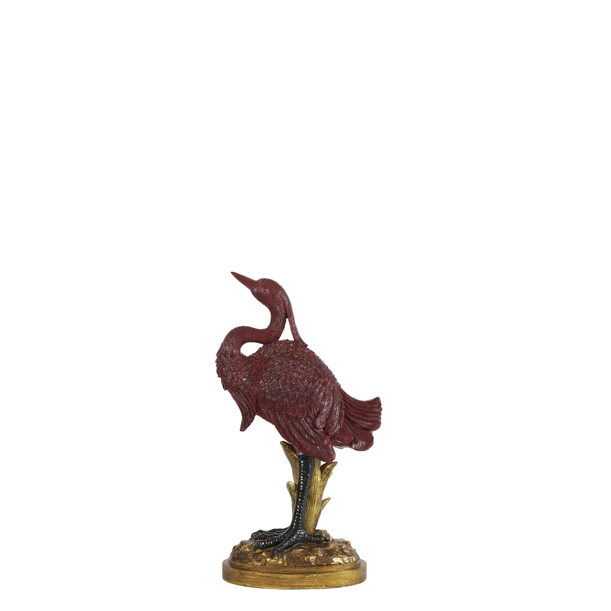 STATUE OISEAU RESINE BORDEAUX HT 40 CM