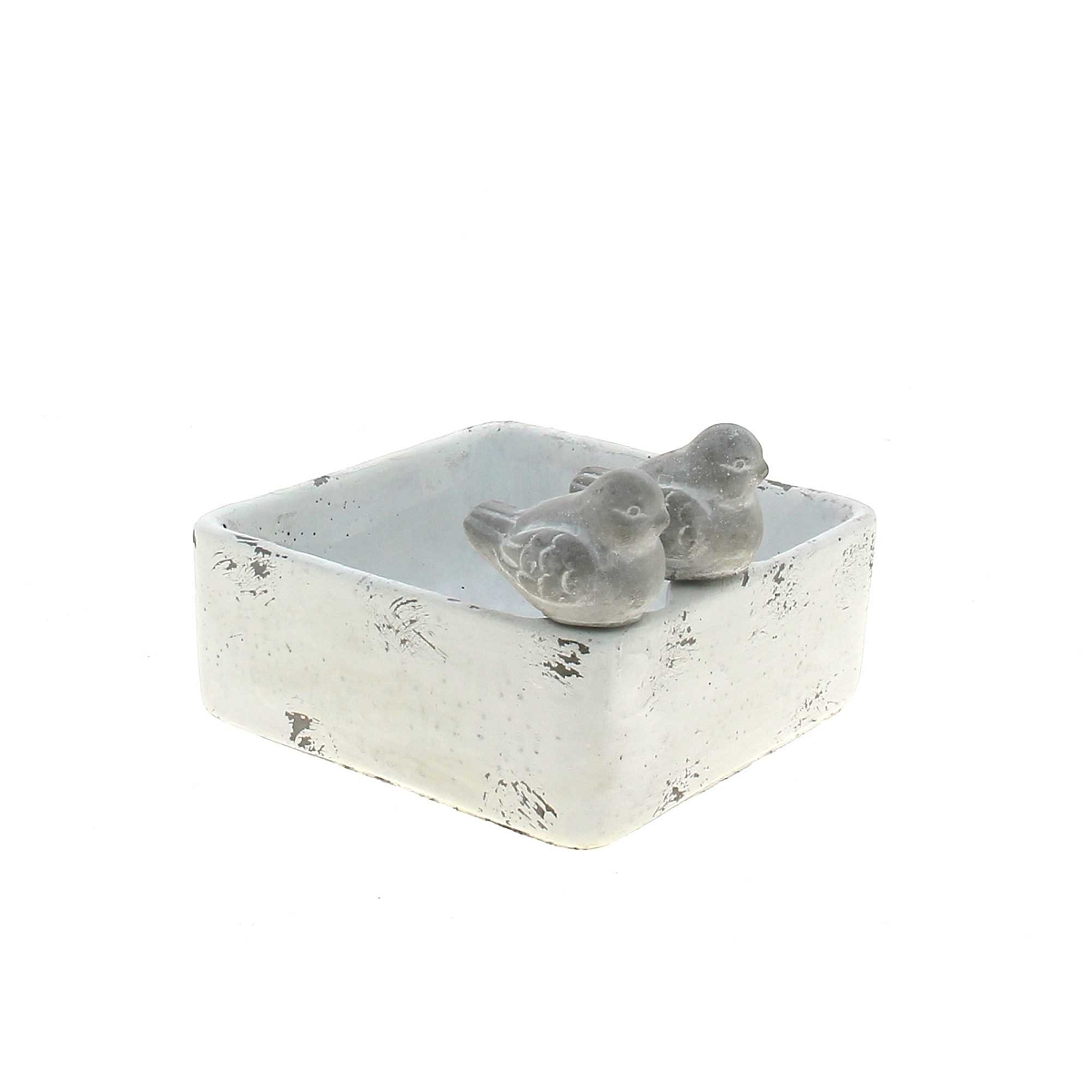 Coupe carrée avec oiseaux céramique 16 x 16 ht 6.5cm