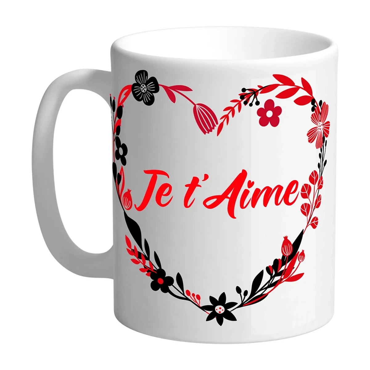 Mug cœur + fleurs "je t'aime"