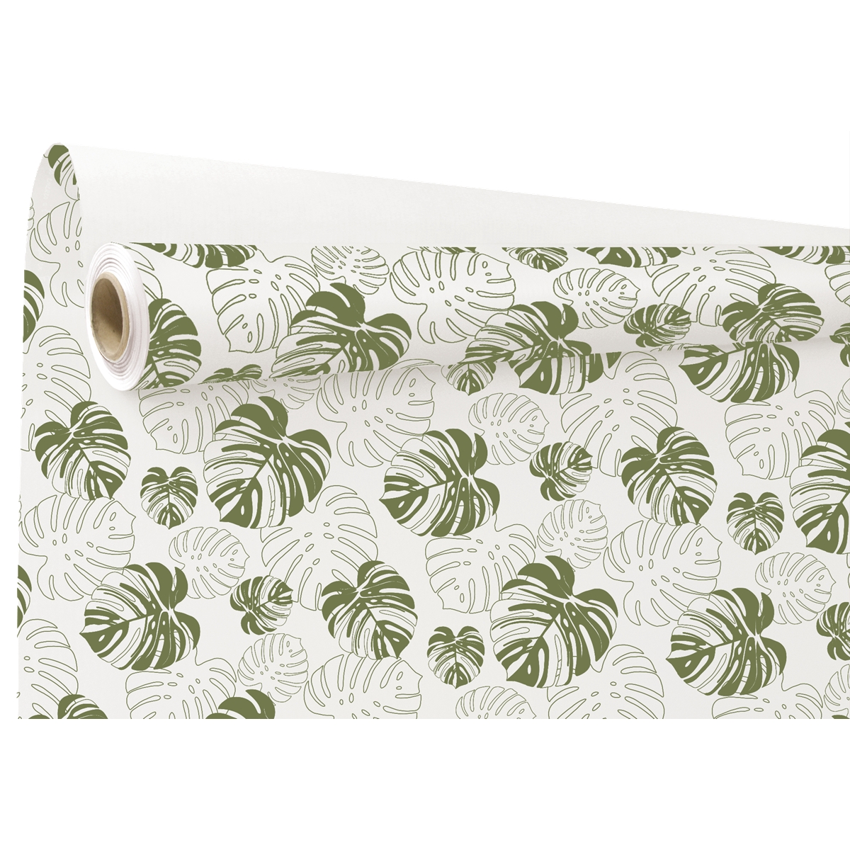 Bobine kraft blanc imprimé monstera vert 0.79 x 40m