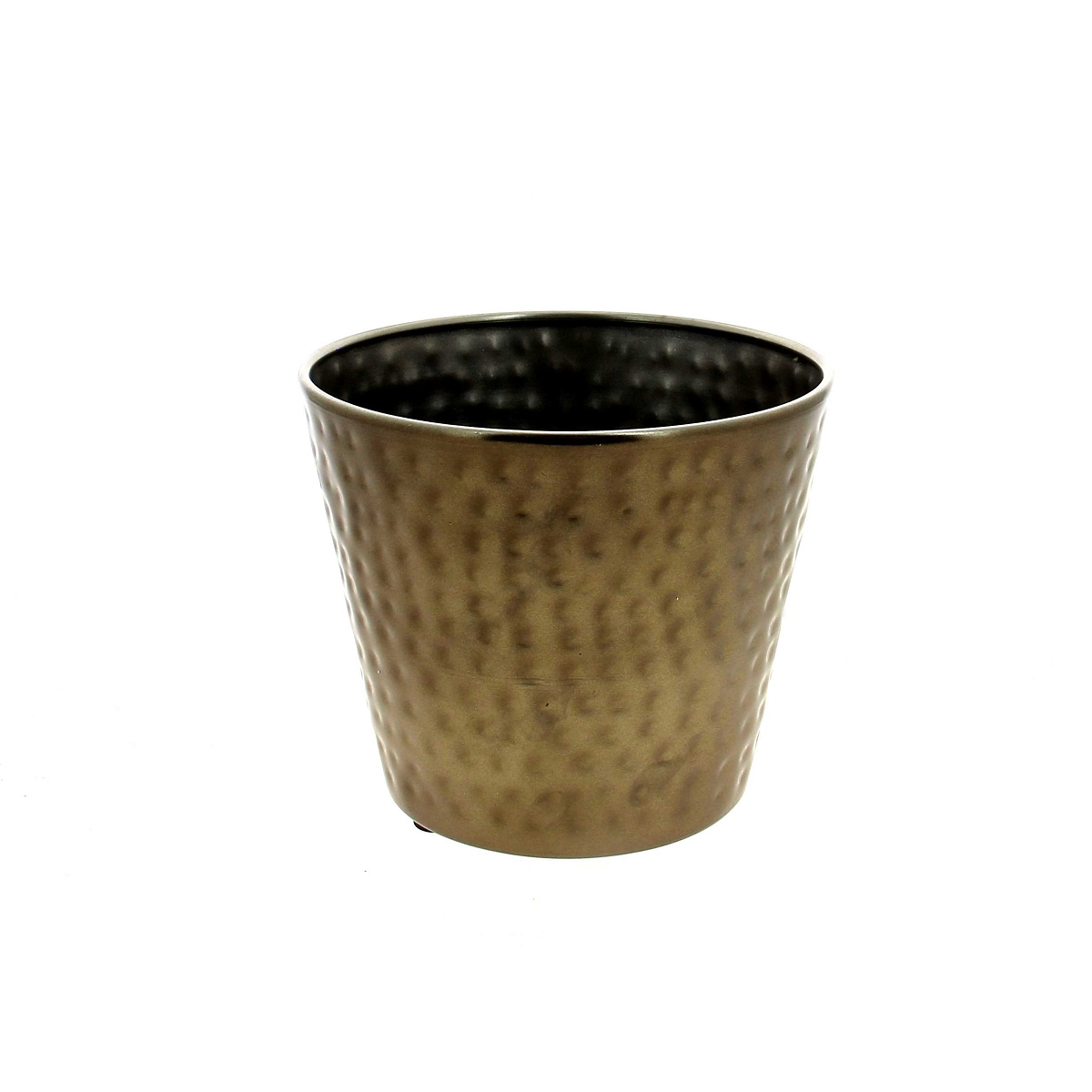 Cache-pot métal effet martelé bronze ø16 ht 14cm