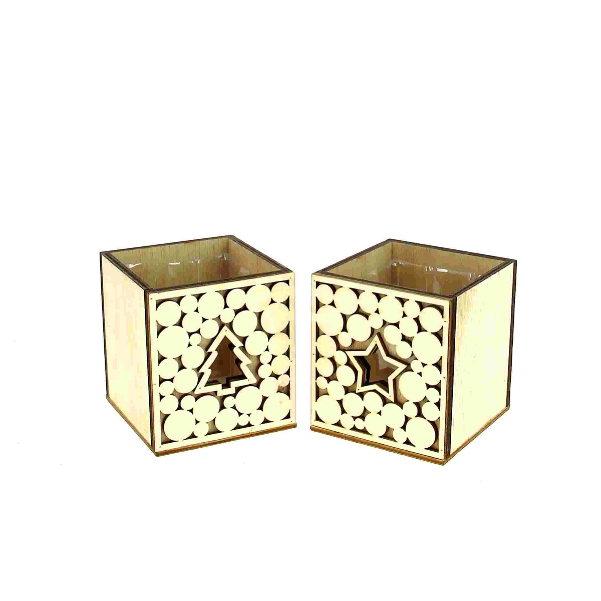 Pot bois carré motif Noël 8 x 8 ht 9cm ass