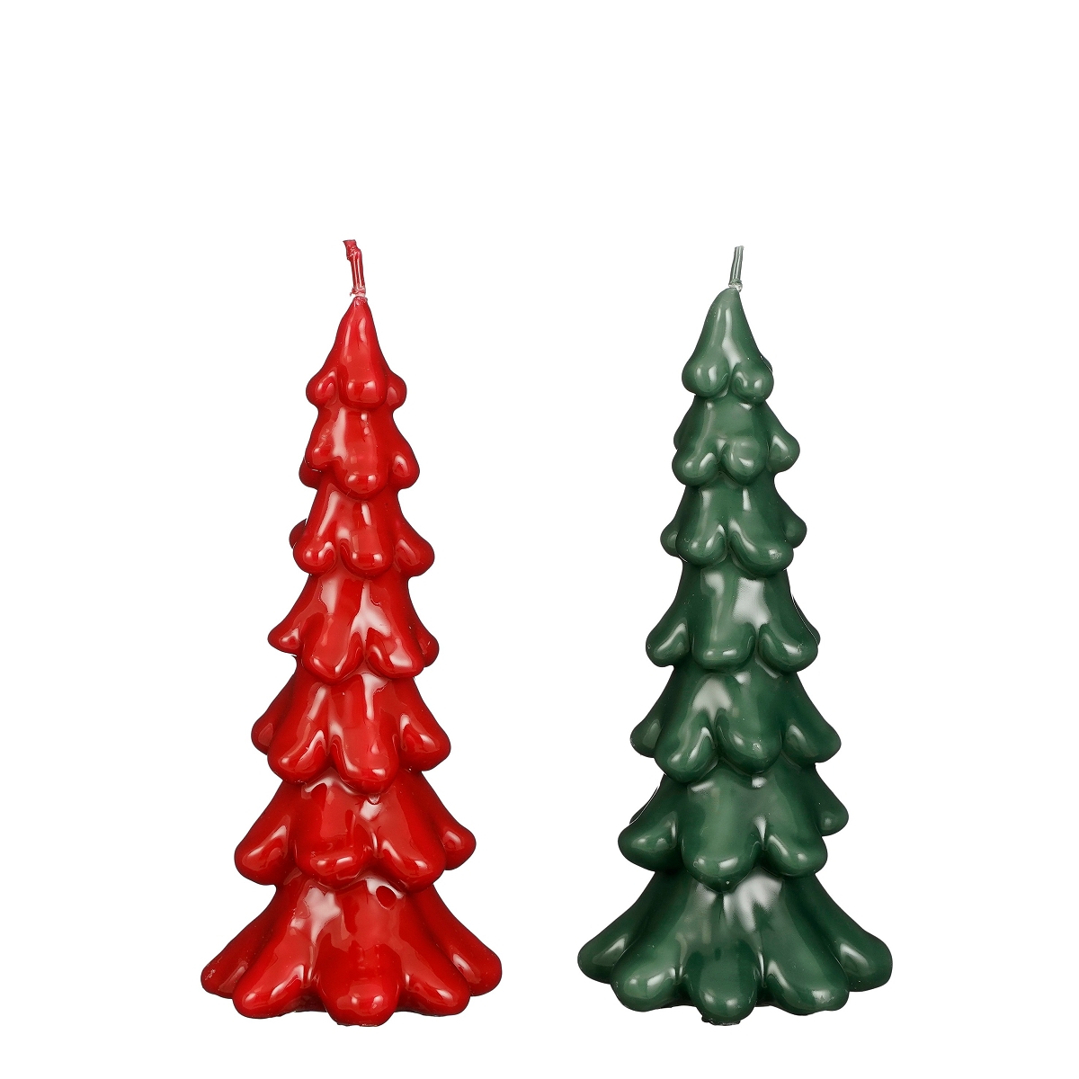 Bougie sapin rouge-vert ø9.5 ht 21cm ass