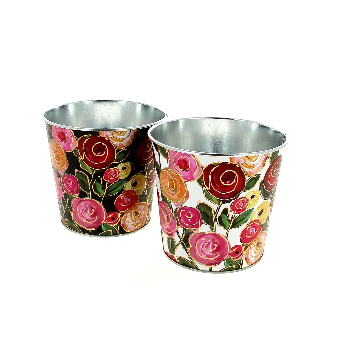 CACHE-POT METAL MOTIF ROSE Ø13.5 HT 12CM ASS