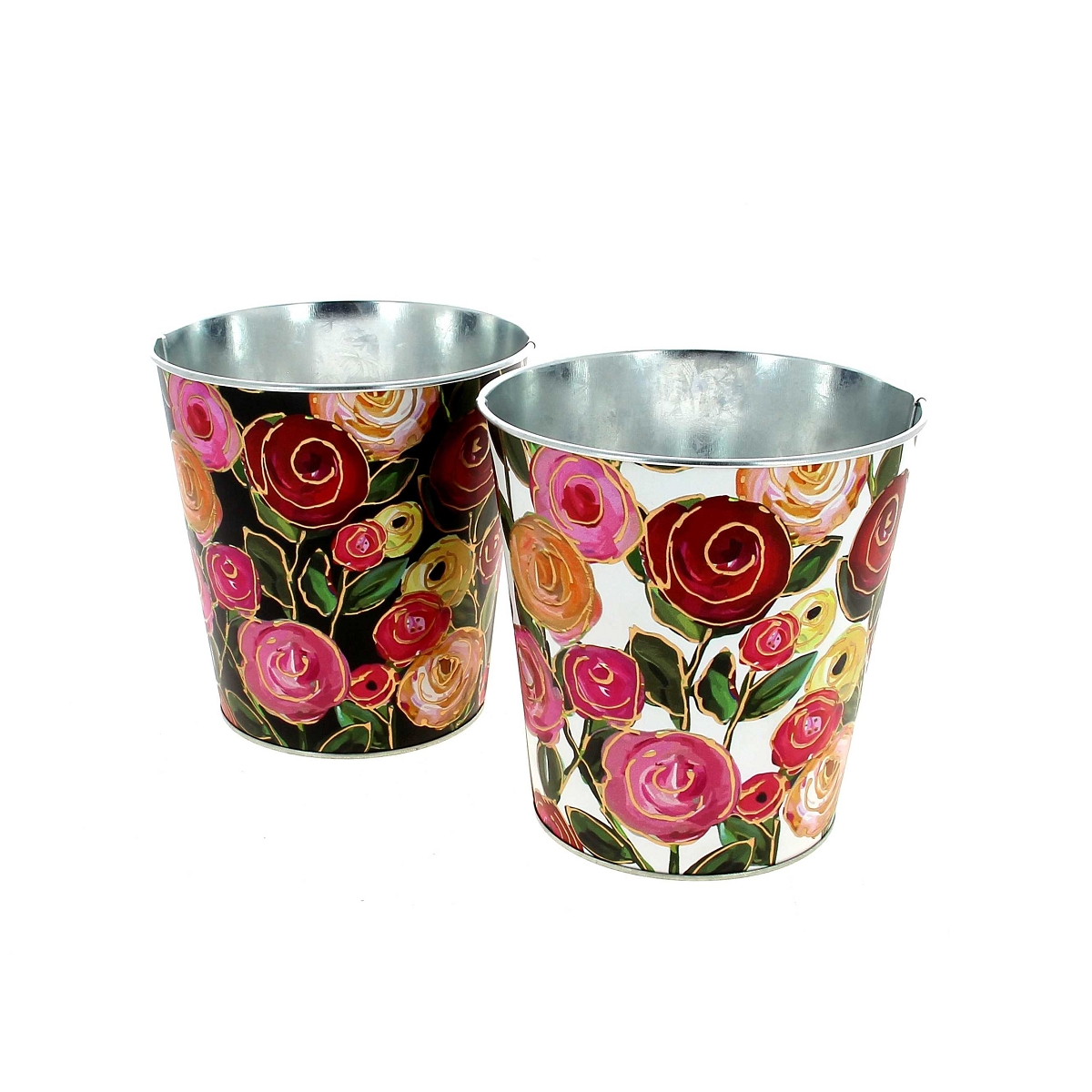 Cache-pot métal motif rose ø15 ht 15cm ass