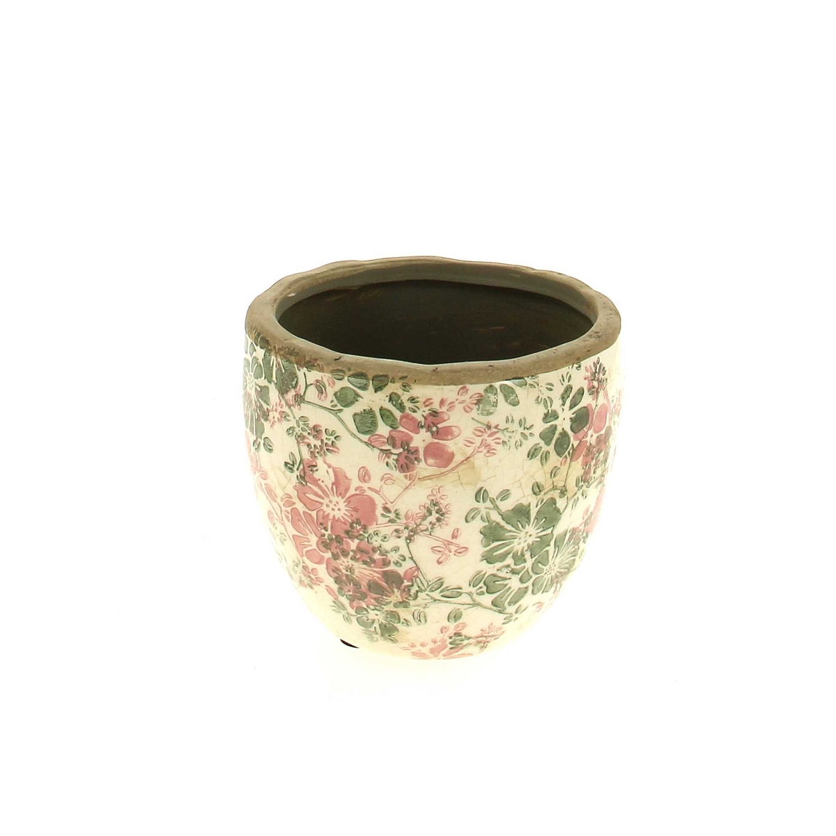 Cache-pot céramique fleurs rose ø13 ht 11cm