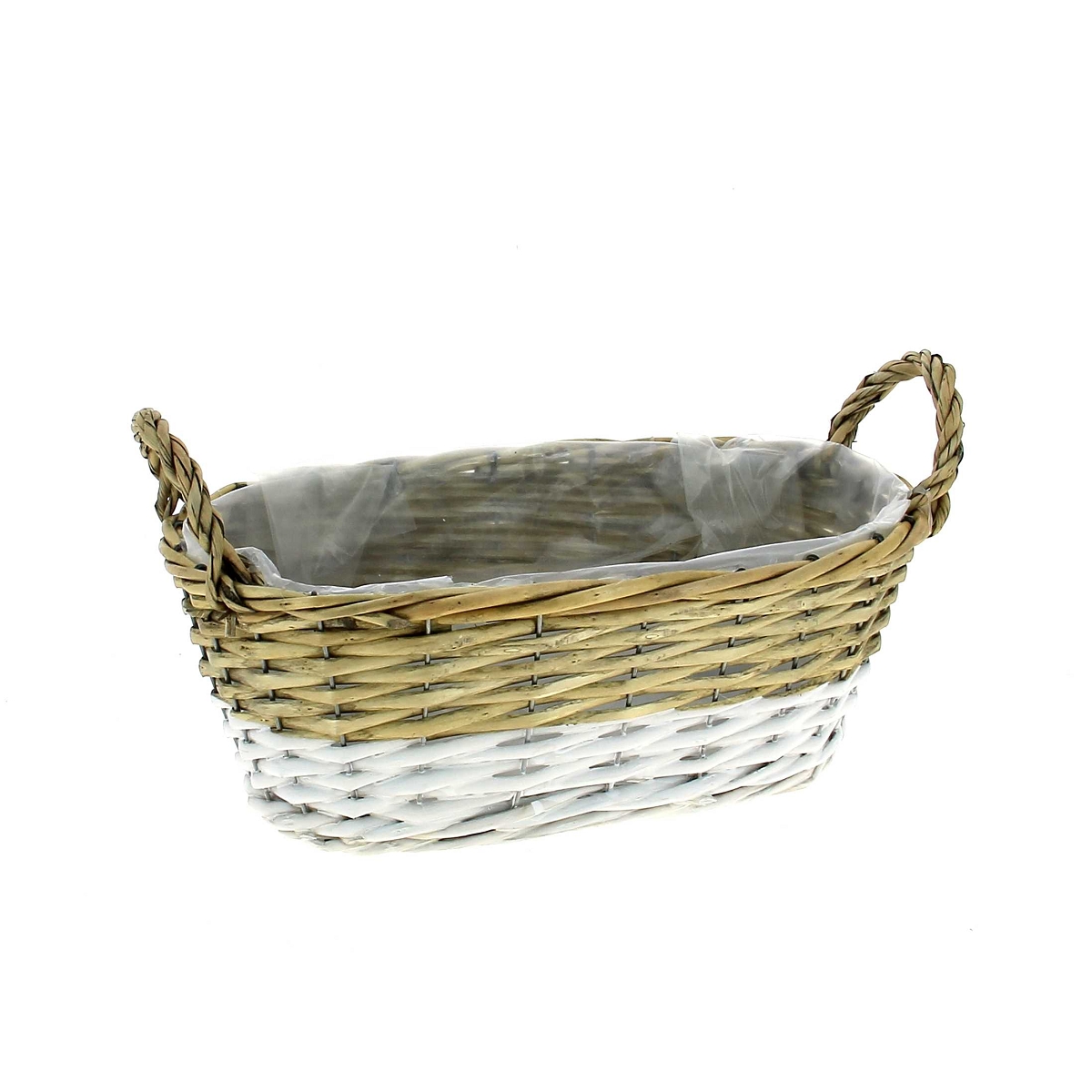 Jardinière osier anses blanc-naturel 25 x 14 ht 10cm