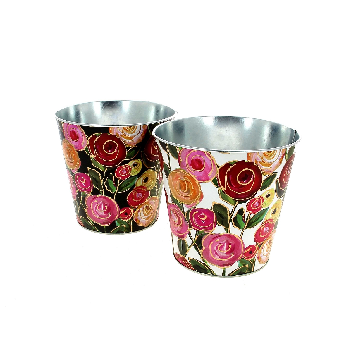 Cache-pot métal motif rose ø17 ht 16cm ass