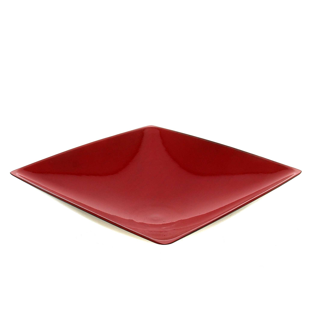 Assiette résine rouge vieilli 23.5 x 23.5 ht 6.5cm
