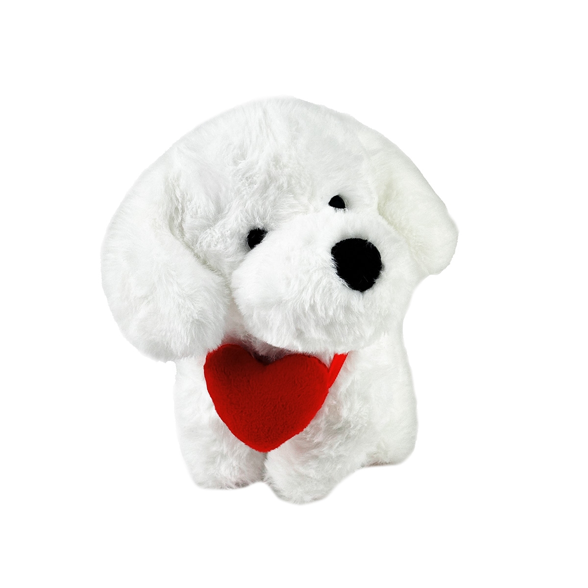 Peluche chien écru cœur rouge 25 cm