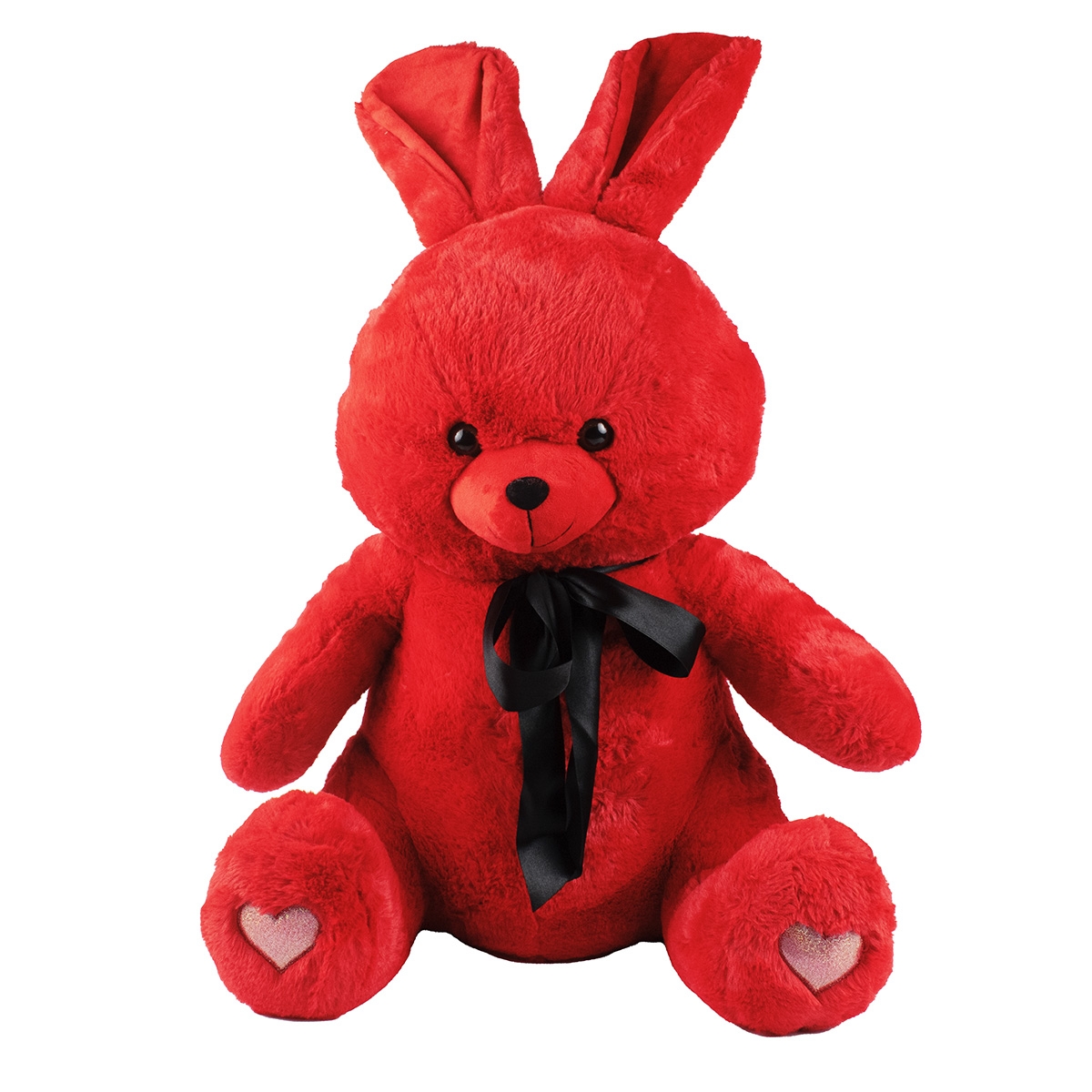 Peluche lapin rouge cœur noir 60 cm