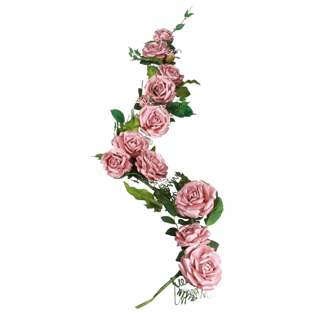 Guirlande roses velours rose poudre 20cm x 2m